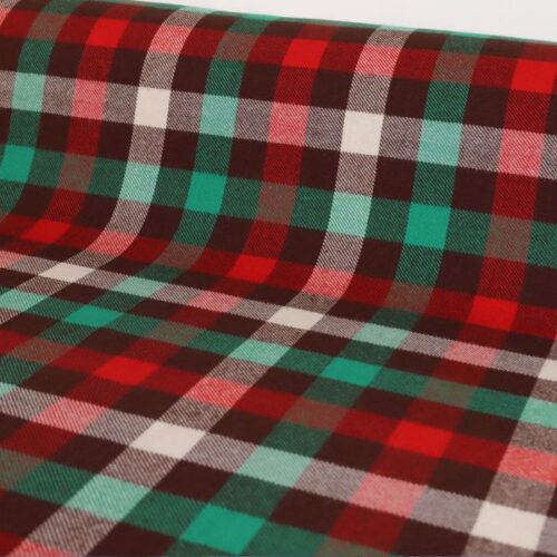 Plaid Cotton Flannel - Green + Red + Brown