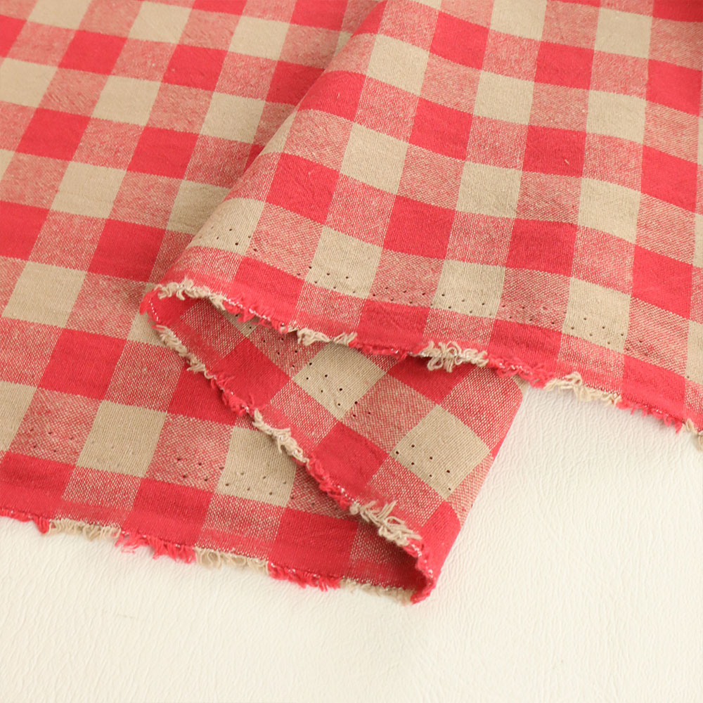 Yarn Dyed Washed Cotton Gingham 145cm - Cherry & Beige