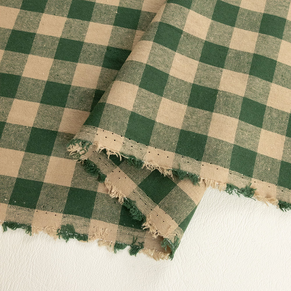 Yarn Dyed Washed Cotton Gingham 145cm - Forest & Beige