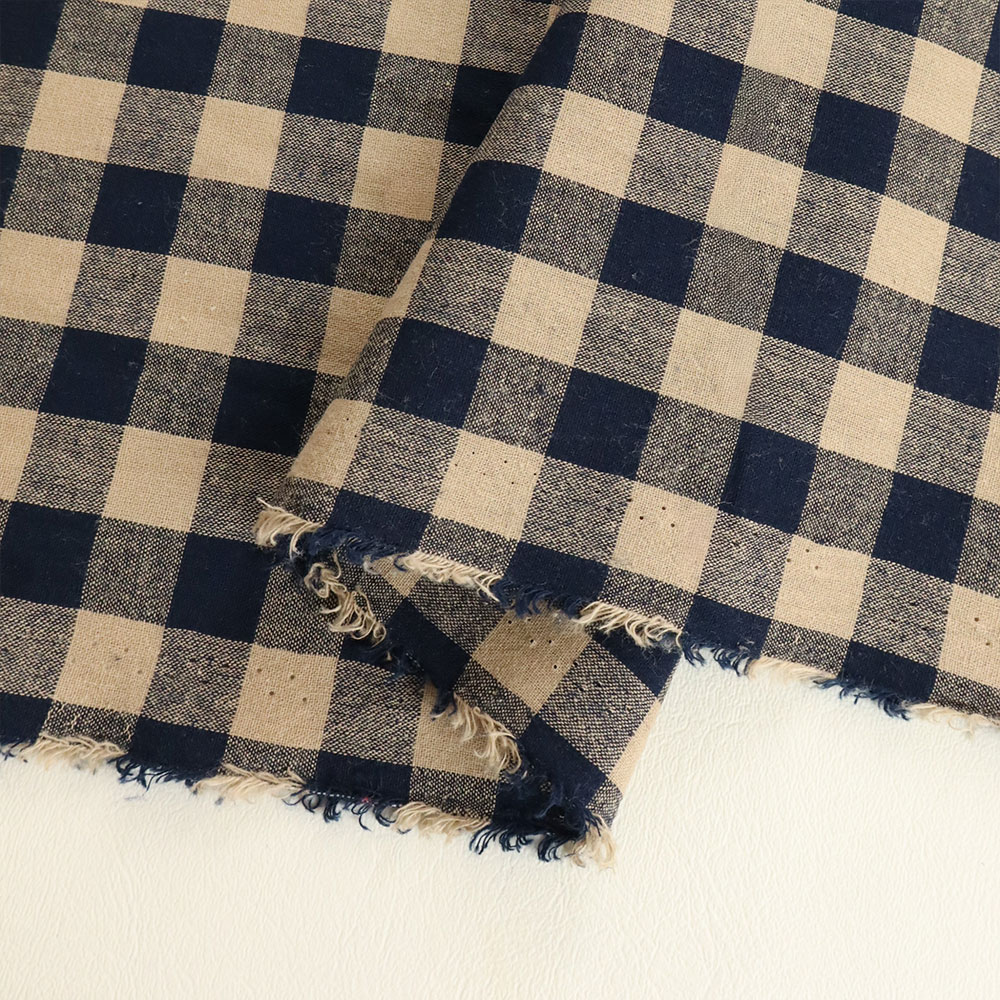Yarn Dyed Washed Cotton Gingham 145cm - Navy & Beige