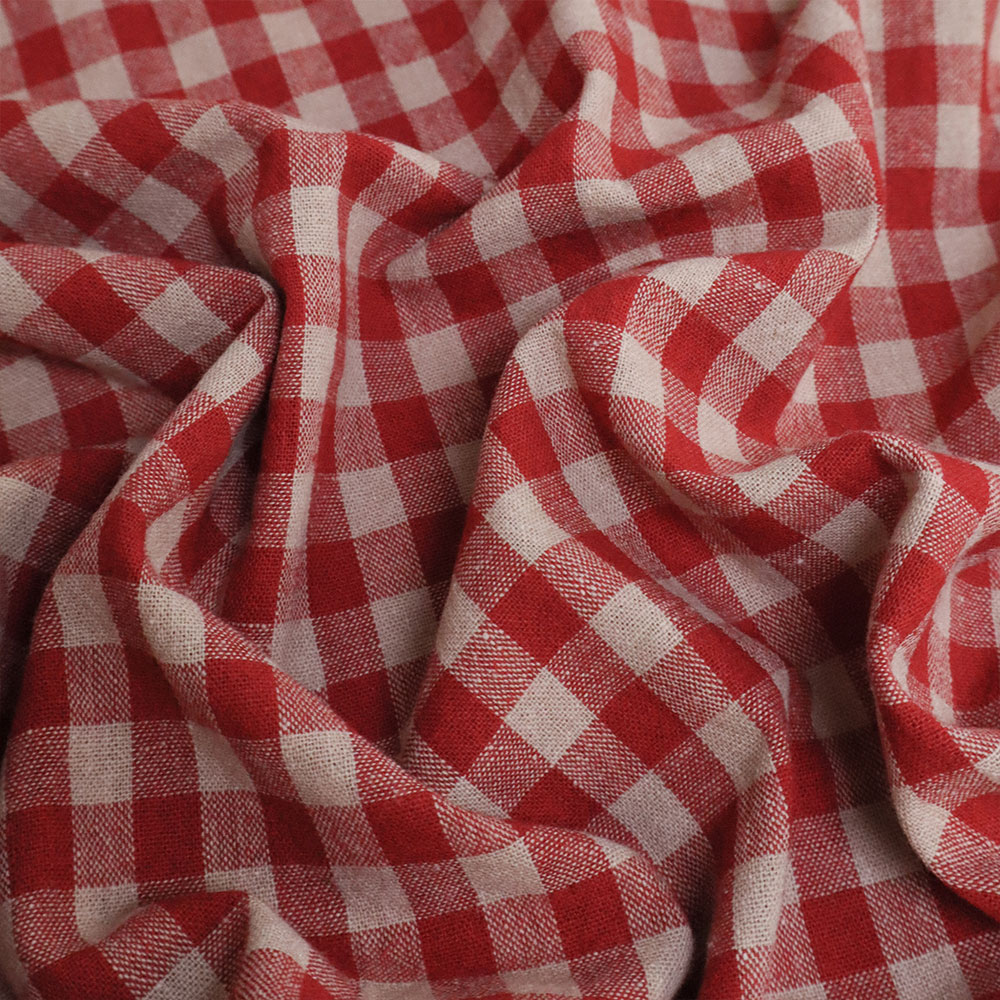 Washed Cotton Gingham 145cm - Red & Natural (LD033)
